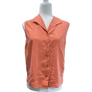 Sleeveless 100% Silk Button Down Top Blouse XL